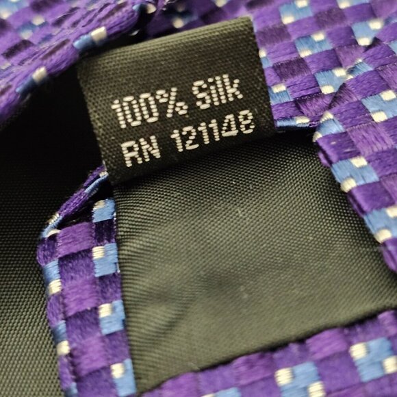 Michael Kors Micro Checkered Blue And Purple Colorblock Silk Necktie - Picture 6 of 6